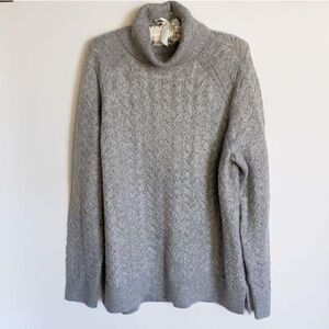 Michael Kors Cable Knit Turtle Neck Raglan Sleeve Sweater Women's Large Grey